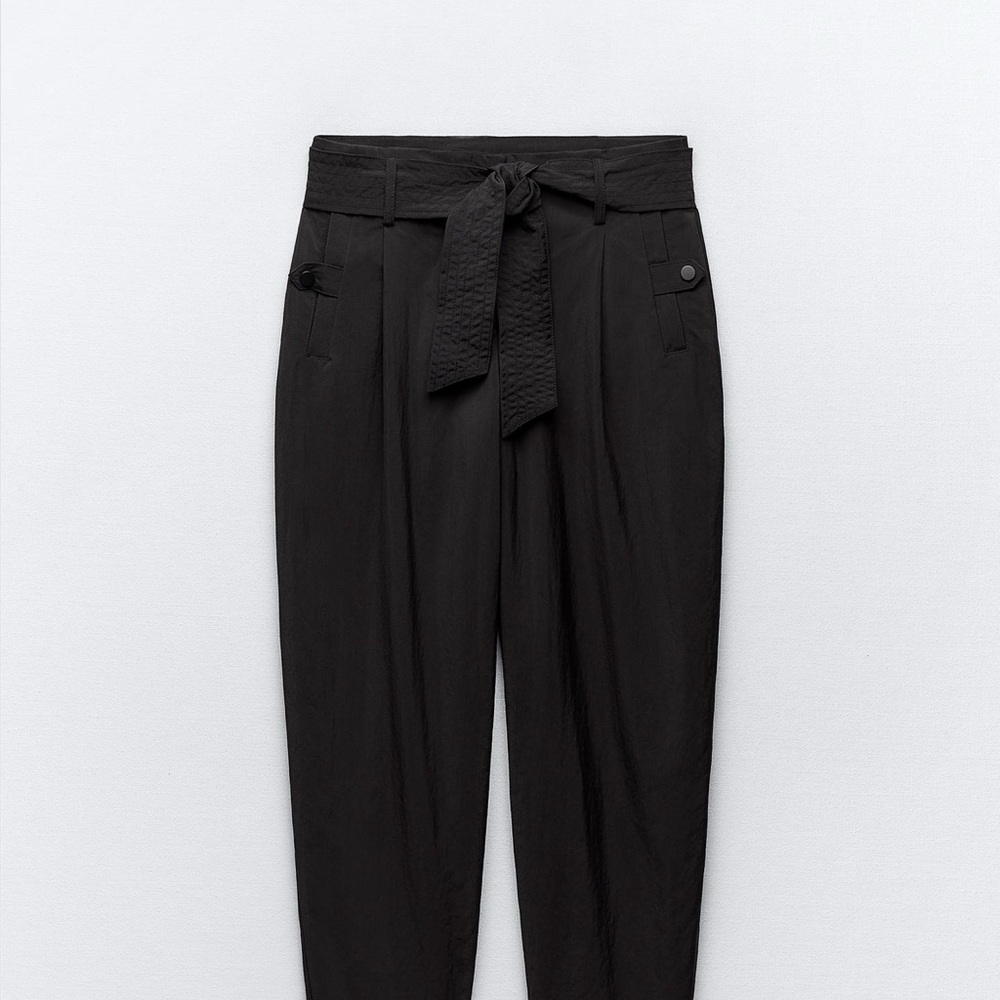 Zara Black Tailored Trousers with Tie Belt